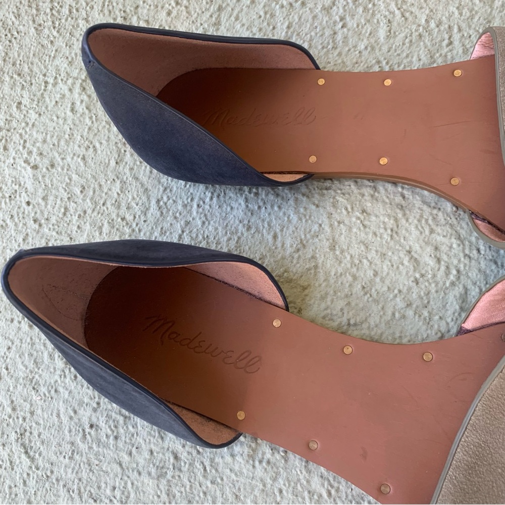 Madewell Thea Suede Leather Flat Sandals Green and Navy Blue Size 8 - Picture 3 of 9